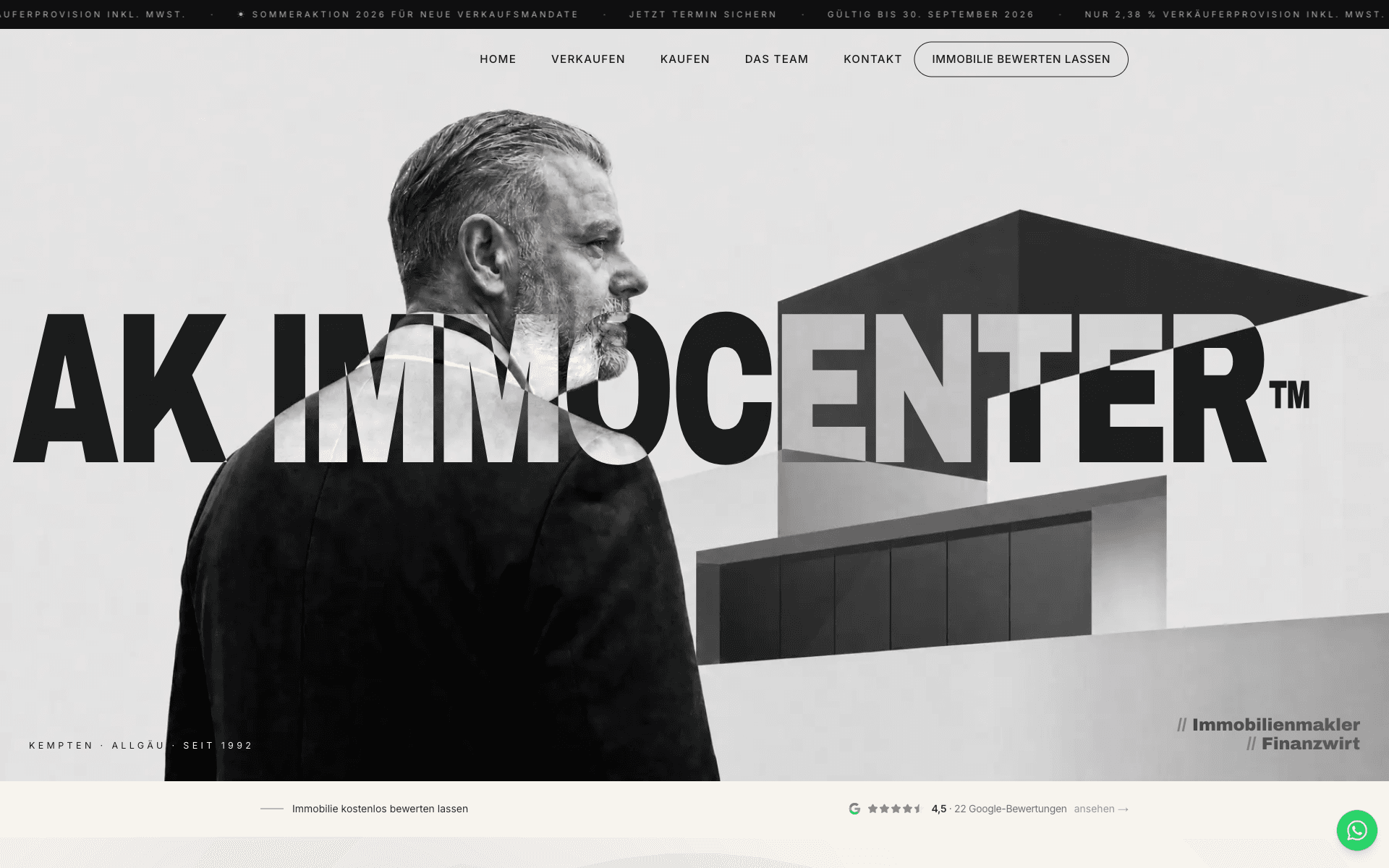 Screenshot der Website ak-immocenter.de